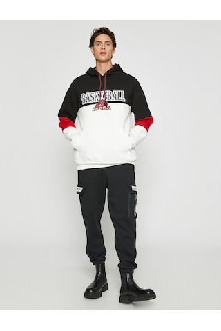 Koton Basketbol Baskılı Sweatshirt Şardonlu Kapşonlu Beyaz 3wam70283mk Beyaz