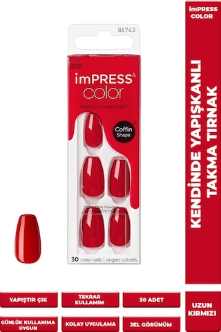 İmpress Color Kendinden Yapışkanlı Takma Tırnak Uzun Kırmızı