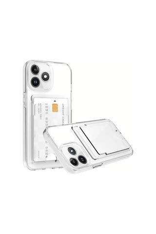 Tecno Spark 20 Pro Kılıf Darbe Emici Köşe Korumalı Kartlıklı Cüzdanlı Silikon Kapak Şeffaf