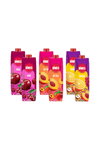 Dimes Vişne-şeftali-karışık Meyve Suyu 1 Lt 6 Li Karma Paket