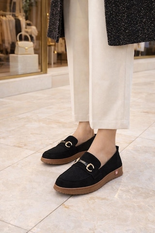 Modaonn Kadın Süet Tokalı Loafer Siyah