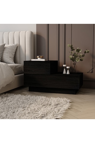 Kayra Kmd002 Led Işıklı Komodin 2 Çekmeceli Modern Tasarım Ahşap Siyah