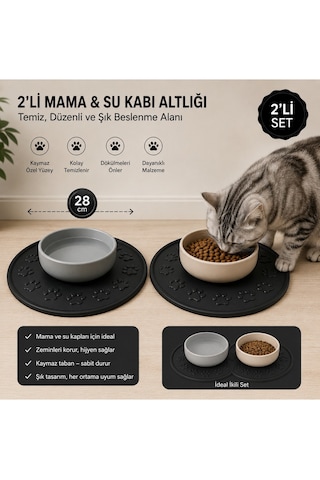 Kedi Köpek Mama Ve Su Kabı Altlığı 45x35 Cm Kaymaz Mama Matı Yıkanabilir Döküntü Önleyici