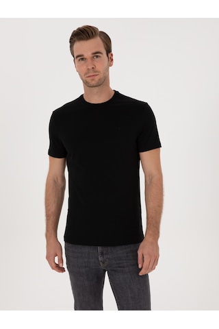 Siyah Slim Fit %100 Pamuk Bisiklet Yaka Basic T-shirt