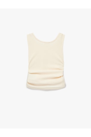 Koton Büzgülü Kolsuz Bisiklet Yaka Crop Bluz Bej 6skg60075ak Ekru