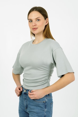 Hdm Kadın Gri Yanları Büzgülü Kısa Kol T-shirt - H6085