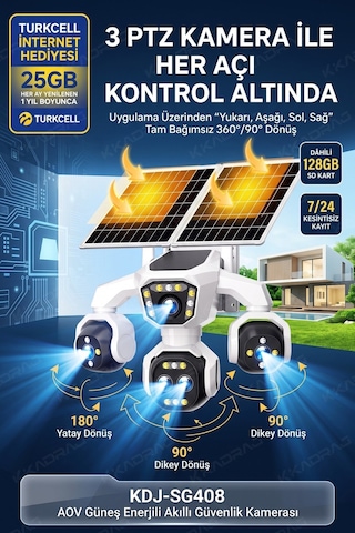 5 Kameralı 4g/e-sım Destekli 18x Zoom Ptz Güneş Enerjili Profesyonel Dış Mekân Güvenlik Kamerası 25gb