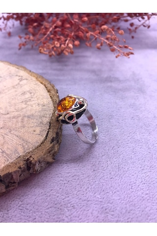 Nsa Gümüş Kehribar Taşlı Gümüş Yüzük 925 Ayar - 217295150