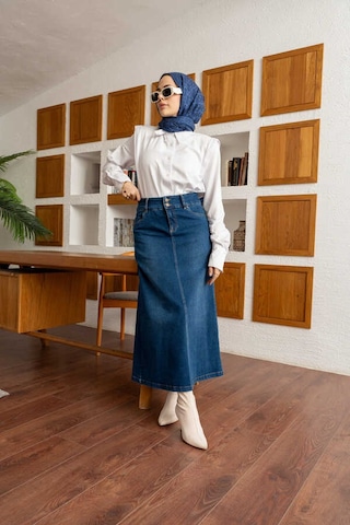 Neways 2254-denim Klasik Etek Koyu Mavi Koyu Mavi