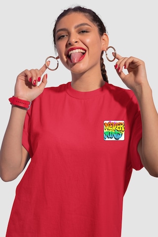 Nevermınd Unisex Renkli Graffiti Baskılı Oversize Beyaz Tişört Kırmızı Kırmızı