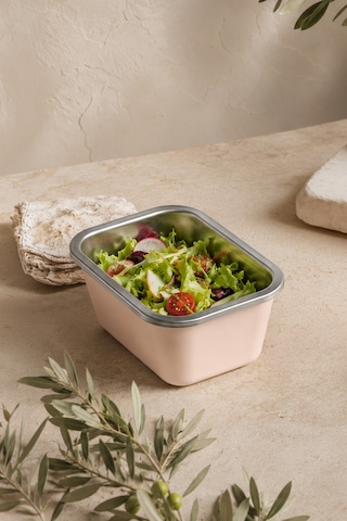 Stainless Paslanmaz Çelik Vakumlu Saklama Kabı,fırın Ve Kek Kabı Kahvaltılık 500 Ml Pembe
