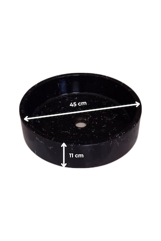 Mermer Desenli Tezgah Üstü Yuvarlak Çanak Taş Lavabo 45 Cm Siyah