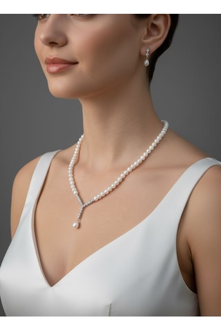 925 Ayar Gümüş Doğal İnci Set Gümüş