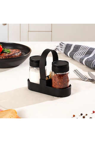 Porsima 00467 Siyah Drop 2 Li Standlı Tuzluk Biberlik Seti - 100ml Siyah
