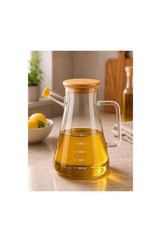 Bambu Kapaklı Borosilikat Cam Yağdanlık 900 Ml Masterchef Şeffaf