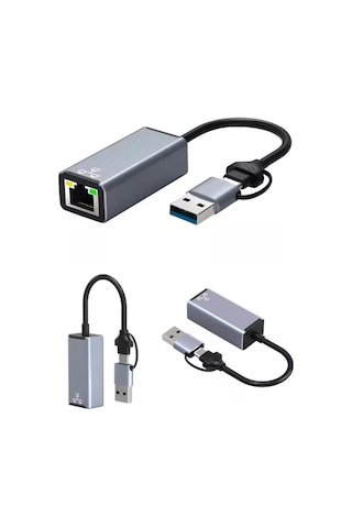 Type-C 3.1 / Usb 3.0 to RJ45 Gigabit Ethernet İnternet Çevirici Adaptör - 1000Mbps - Apple Uyumlu MacBook
