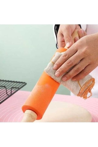 Novahub Çocuk Dıy Pişirme Aracı - Açık Mavi 2 Adet Küçük Merdaneler, Gıda Sınıfı Silikon Ahşap Saplı Oklava