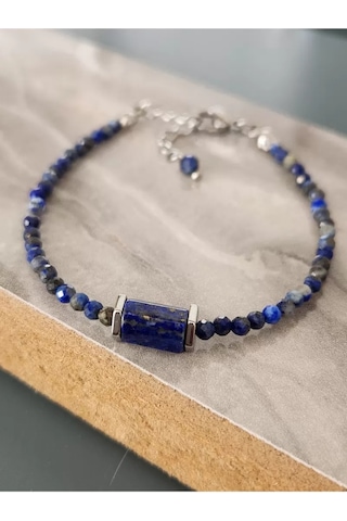 Doğaltaş Lapis Taşı Minimal Çelik Bileklik 3 Mm Lacivert