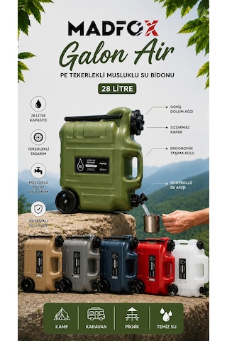 Madfox Galon Air Pe Tekerlekli Musluklu Su Bidonu 28 Litre