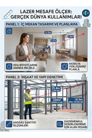 Steiner 100 Metre Su Terazili Uzunluk Alan Hacim Pisagor Ölçüm Cihazı Dijital Mesafe Ölçer Lazer Metre Sarı