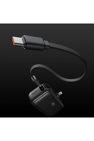 Mcdodo Mc-7800 5000mah Apple Uyumlu iPhone Girişli 22.5w Dahili Kablolu Powerbank Siyah