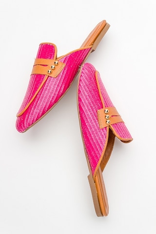 Luvishoes 165 Hakiki Deri Pembe Hasır Kadın Terlik Pembe