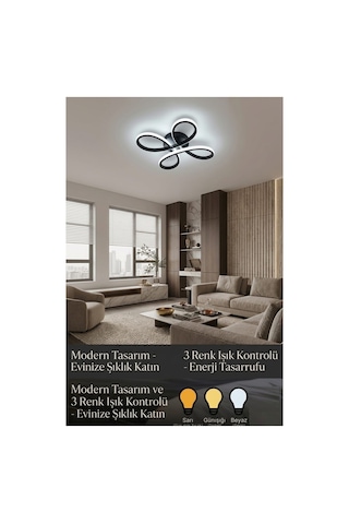 Daisy 4 Lü Siyah Avize Plafonyer 3 Renkli Modern Salon, Mutfak, Çocuk Odası, Antre Aydınlatma