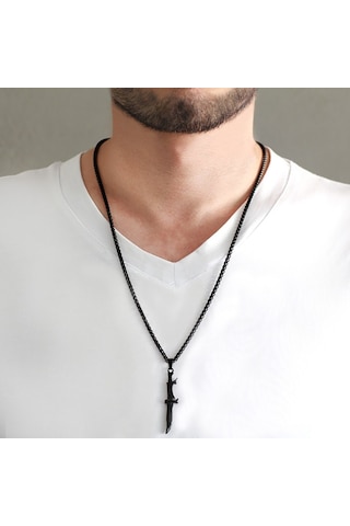 Kama Tasarım Siyah Renk Çelik Erkek Kolye (504723364) Metalik