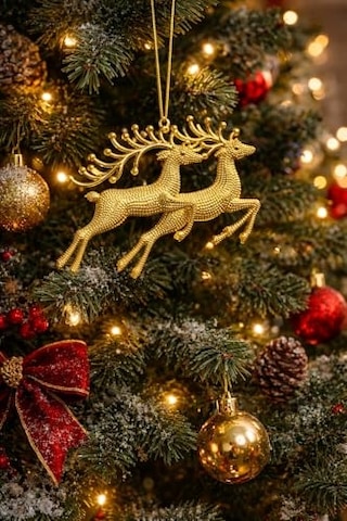 Yılbaşı Ağacı Süsü Yılbaşı Geyiği Noel Süsü Geyiği Gold 2 Adet Genel