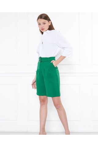 Hgfashion Beli Kemerli Yüksek Bel Benetton Yeşili Şort Benetton Yeşili