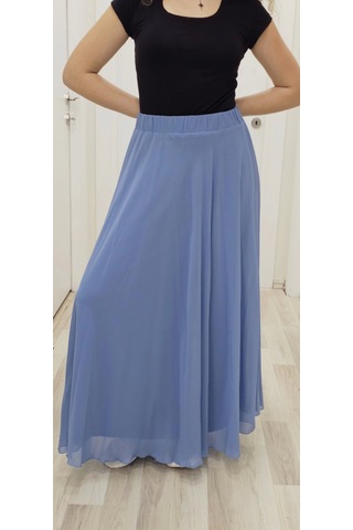Bel Lastikli Kloş Şifon Etek 6003-indigo İndigo