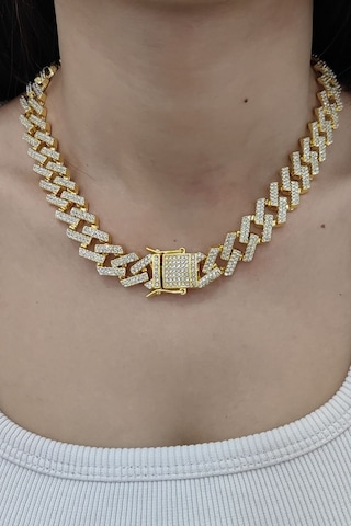 Chavin 15 Mm. Gold Kalın 45 Cm. Taşlı Alloy Kadın Zincir Eu79sr Altın