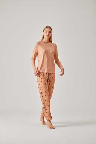 Pamuk 24014 Kadın Baskılı Tişört Puantiye Pantolonlu Pijama Takımı 001