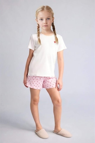 Defacto Regular Fıt Fitilli Kaşkorse Şort Tişört 2li Pijama Takımı Kız Çocuk H5705a826smer233 Ekru-er233