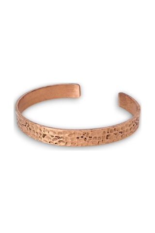 Saf Bakır Bileklik, Dövme Desenli Düz Bilezik 310-7 Bakır