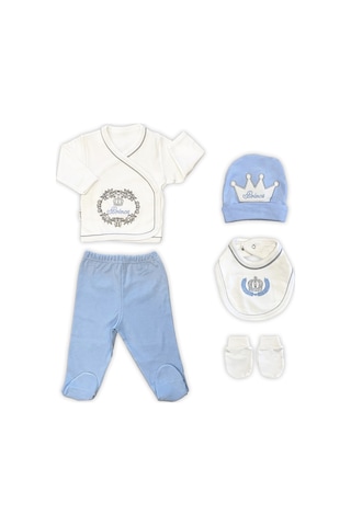 Sema Baby Prens Lüks 5 Parça Hastane Çıkışı Zıbın Seti - Mavi Çok Renkli