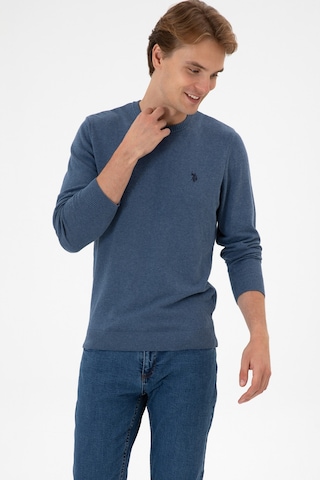 U.S. Polo Assn. Erkek Slim Fit Bisiklet Yaka Koyu Mavi Melanj Basic Kazak 50313713-VR251