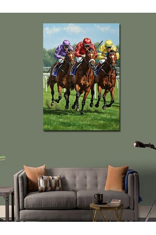 Kanvas Tablo At Yarışı Ve Jokeyler 100cmx140cm