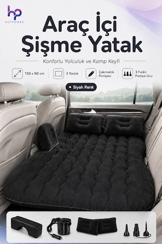 Araç İçi Şişme Araba Yatağı Kamp Seyahat Oto Arka Koltuk Yatağı Siyah