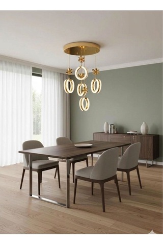 Lumia Lighting Lucia Model 7"li Gold 3 Renk Modu Yemek Masası Oturma Çocuk Yatak Odası Modern Ledli Avize Altın