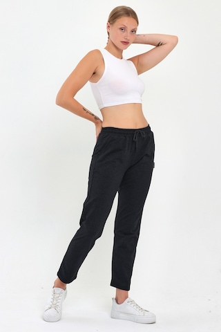 MMetalic Kadın Lacivert Klasik Cepli Eşofman Altı Antrasit