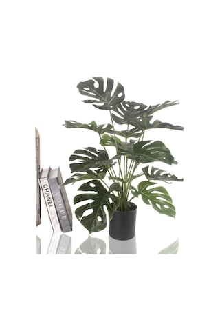 Yapay Çiçek Monstera Deve Tabanı Metal Mat Siyah Saksılı Yapay Bi
