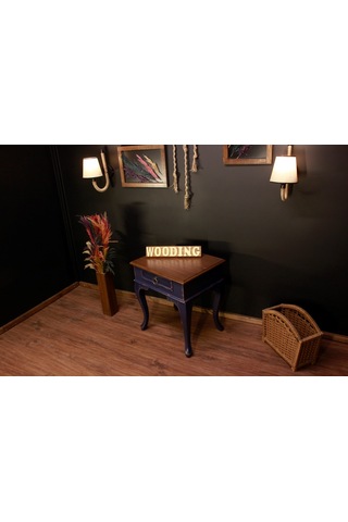 Wooding Masif Ceviz Lacivert Komodin - Yan Sehpa