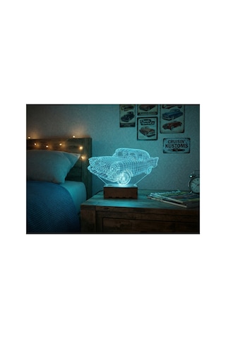 Şeffaf İlizyon Led Gece Lambası Klasik Araba Görseli 14x20 Cm