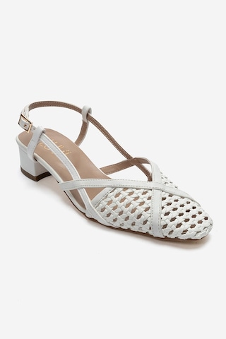 Luvi Shoes Lenvor Beyaz Örgü Kadın Topuklu Sandalet