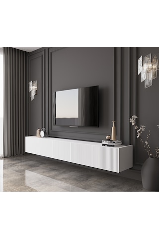 Capella Country Beyaz Mdf 5 Kapak Duvara Monte 200 Cm Tv Ünitesi