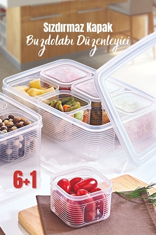 Grimorlife 7 Parça Sızdırmaz Buzdolabı Içi Düzenleyici Saklama Kabı- Kahvaltılık Çerezlik Beslenme Kabı 3,5 Lt Diğer
