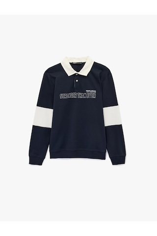 Koton Uzun Kollu Pamuklu Renk Kontrastlı Düğmeli Baskılı Polo Yaka Sweatshirt Lacivert 6sam70025mk Lacivert