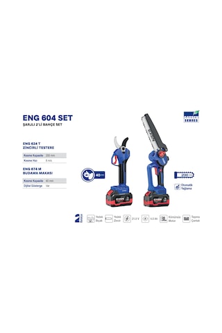 Exen Eng 604 Set Eng 604 T Şarjlı Testere + Eng 674 M Budama Makası 21v 4ah Kömürsüz