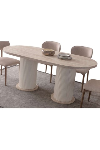 Travertino Modern Yemek Masası 6 Sandalye Takım Mermer